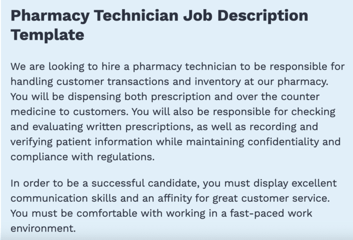 Pharmacy Technician Job Description Template